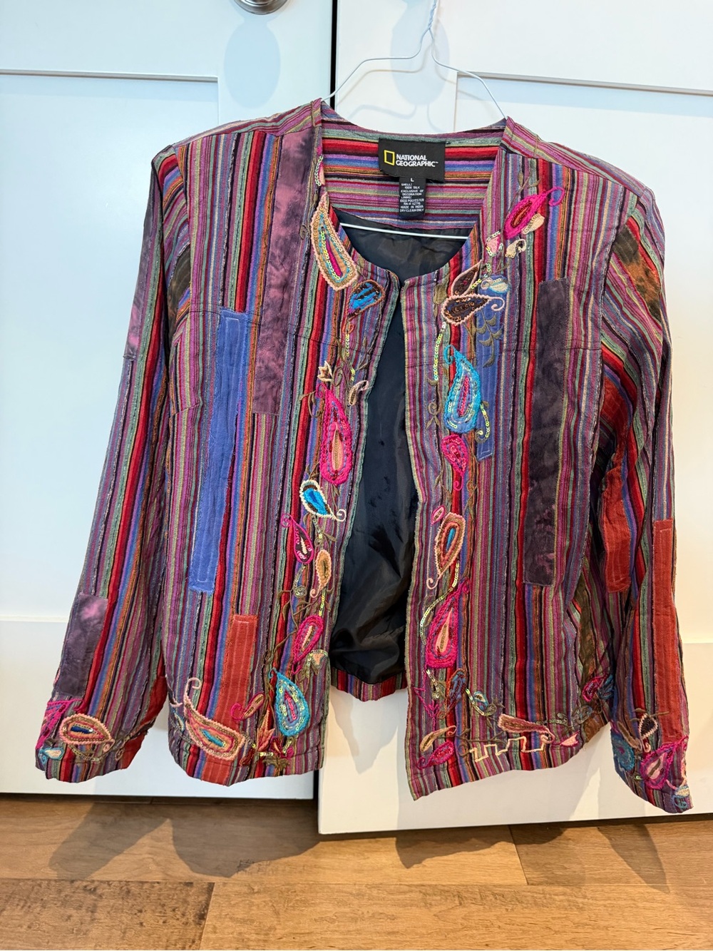 National Geographic Multicolor Striped Embroidered Open Jacket